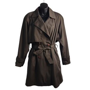Brem Rainwear Trench Coat Women's Green Double Breasted Belt Bank Vent Sz 10